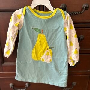 Boden Light Blue & Yellow Pear Appliqué Long-Sleeve Dress